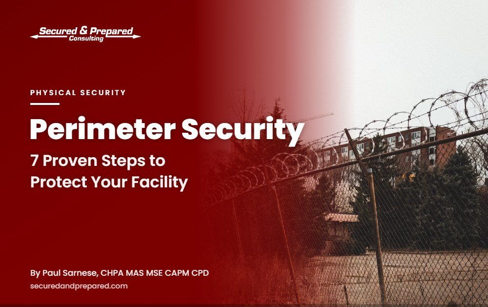 Perimeter security fence with barbed wire around a facility